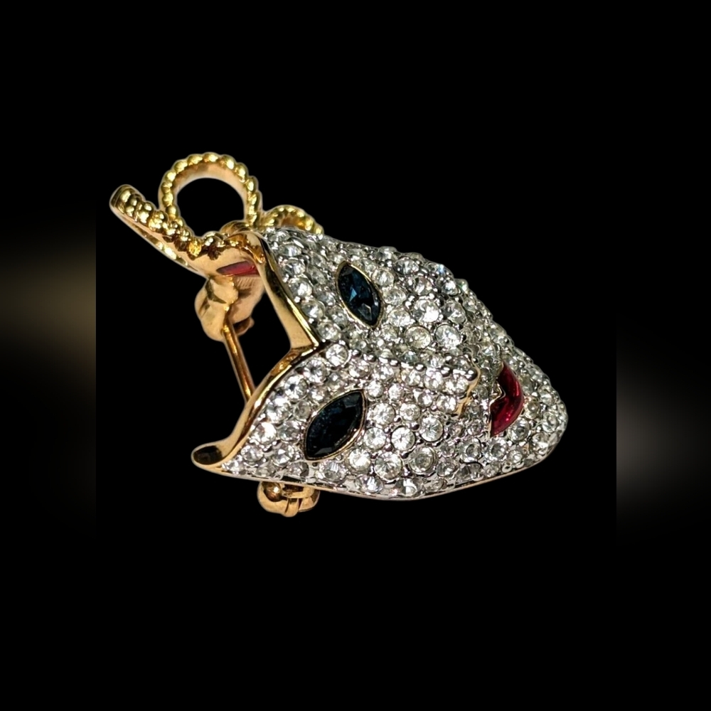 Swarovski Crystal Vintage Masquerade Mask Brooch - Picture 4 of 8